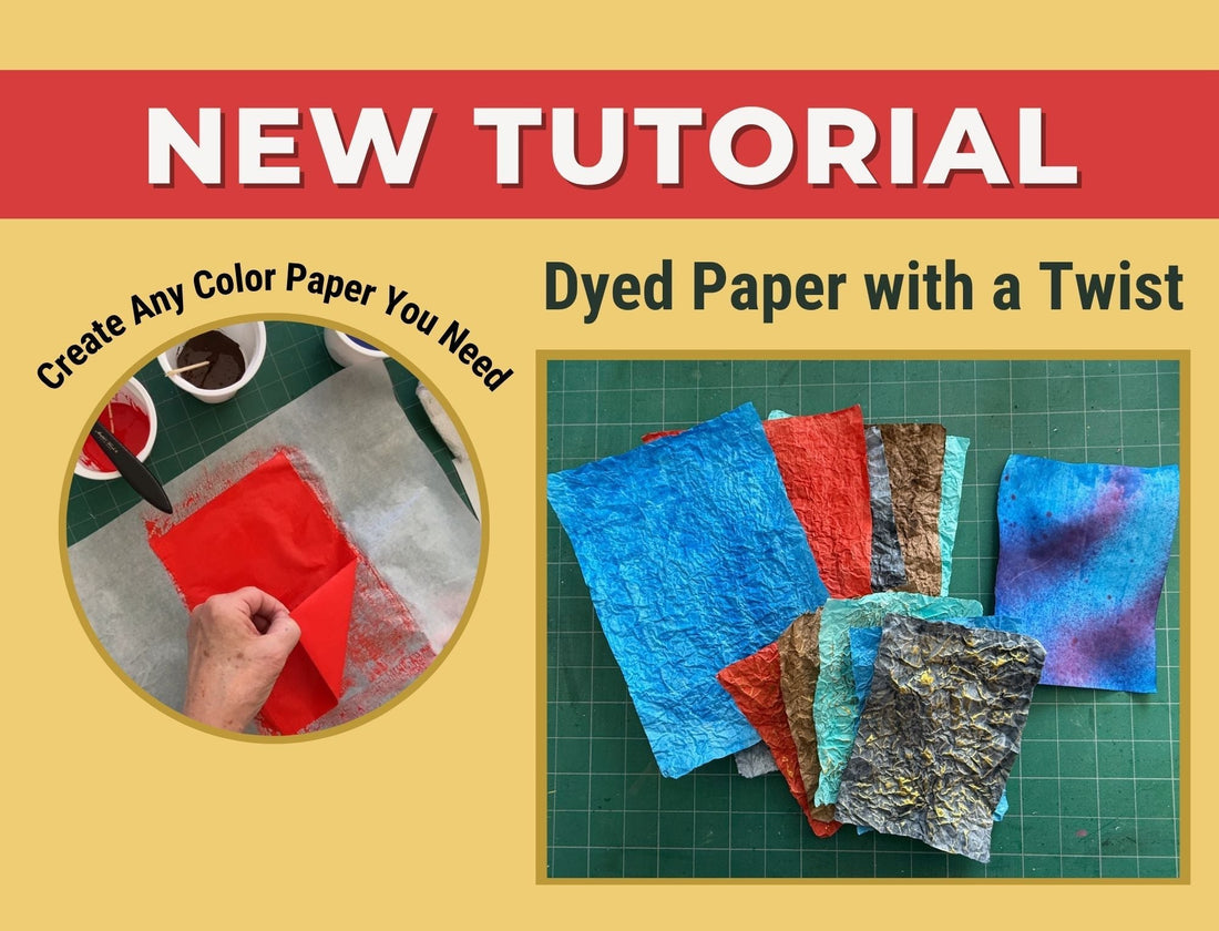 Paper dying with a new twist. Momigami with konnyaku starch dyed with acrylic ink. Papers can be used in all mixed-media projects.