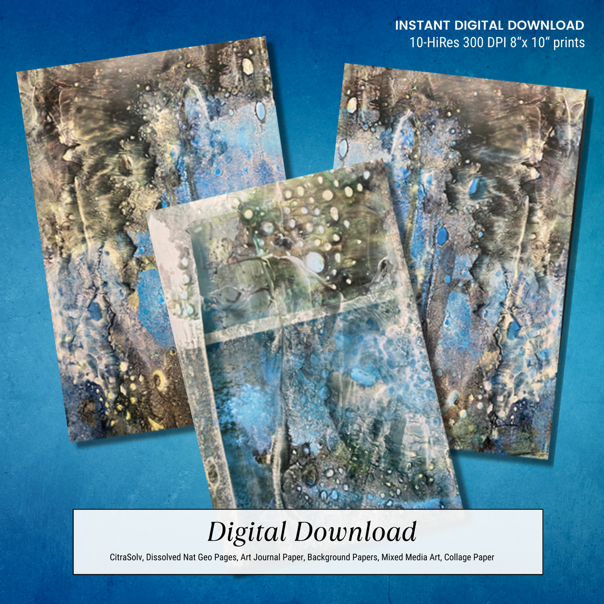 Creative Rise Drawings CitraSolv Digital Texture Papers - Blue Hue Collection | 13 Sheets | M ...